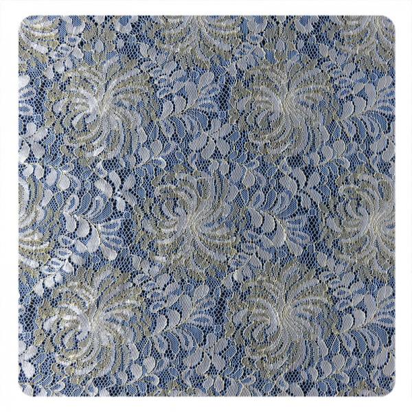China Fashion Gold Blue White Flower Floral Chantilly Guipure Lace Fabric factory