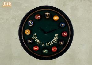 China Dark Green Wooden Wall Plaques Fun Billiards Wall Clock on sale
