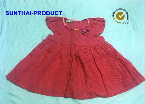 China 100% Cotton Woven Little Girl Summer Dresses Crew Neck With Back Placket Button Closure factory