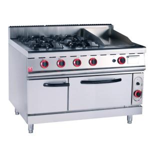 China 4 Burner Commercial Gas Range With Gas Griddle And Oven on sale