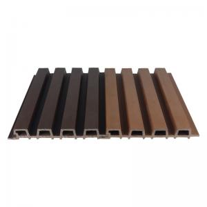 China Brown 25x227mm WPC Cladding Wall Panel For Hotel Park Wood Plastic Composite Siding Grille Plank factory
