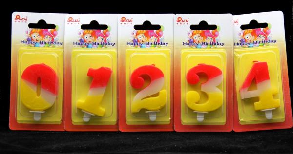 China Contrast Color 100% Handmade Number Candle with Red and Yellow Coloring factory