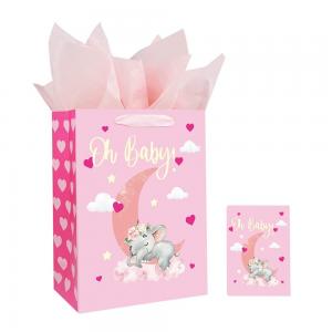 China Custom Order 300gsm Ivory Board Pink Baby Shower Gift Carrier Paper Bag for Baby Clothes factory