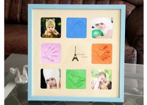 China Blue Handprints Picture Newborn Baby Photo Frame For Birthday Gifts factory