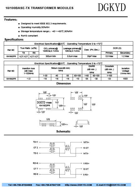 SMD 10/100 Cat6 Gigabyte Ethernet Transformer Modules 16 Pins