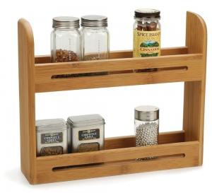 China Kitchen Jars Bamboo Spice Rack Holder Wooden Shelf Counter Top 39.67x12.2x38.1 Cm on sale