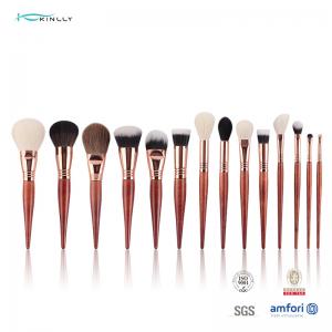 China 29 Pieces Brass Ferrule Cosmetic Makeup Brush Set Wooden Handle on sale