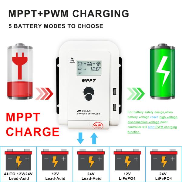 MPPT Automatic Max Power Tracking 12V 24V Solar Battery Charging Controller 10A 20A 30A 40A 50A 60A for Lithium Battery