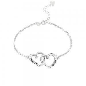 China 1.9X1.7cm 0.35oz Double Heart Ankle Bracelet unisex Engraved Name Bracelet ODM on sale