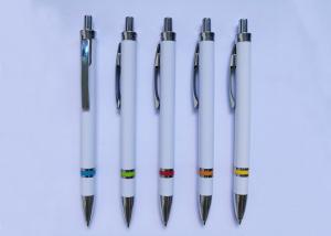 China Metal Clip Plastic Promotional Pen in white color with customized logo or silk printing on sale