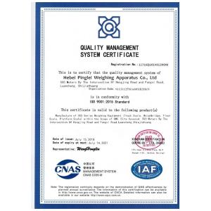 Hebei Pinglei Weighing Apparatus Co., Ltd Certifications