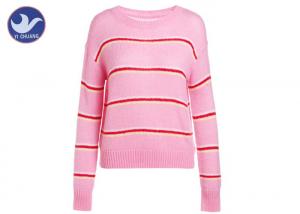 China Drop Shoulder Chunky Pink Pullover Sweater , Striped Sweater Womens Woll Mohair Jumper factory