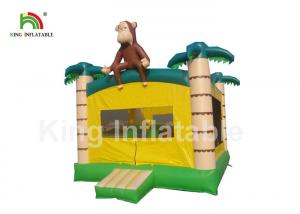 China Palm Tree Yellow Inflatable Kids Jumping Castle With Step And Mesh on sale