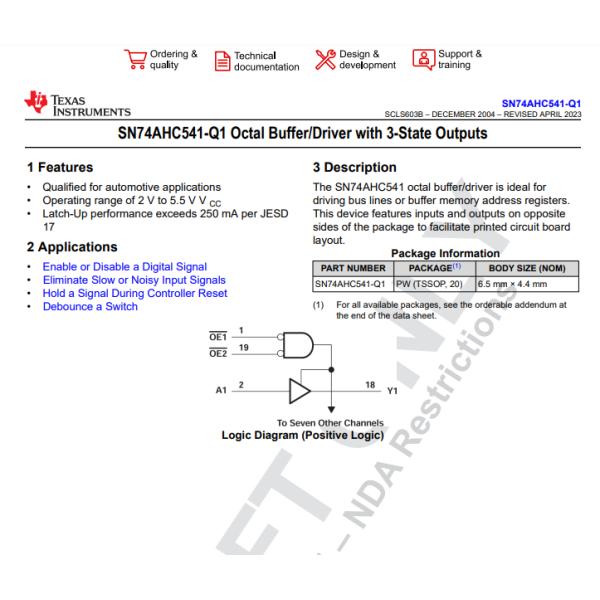 SN74AHC541QPWRQ1 Buffer Non-Inverting 1 Element 8 Bit per Element 3-State