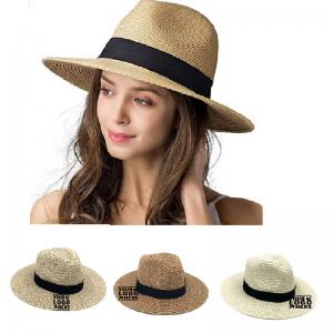 China Customized Brand Print Logo  Panama Straw Hat Beach Sun Hat on sale