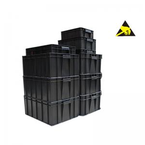 China Esd Container Permanent Antistatic Black Esd Plastic Electronic Tote Conductive Carrying Caseesd Storage Box With Lid factory