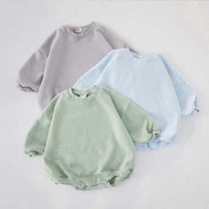 China Oversized Long Sleeve Newborn Sweater Romper French Terry Cotton Bubble Romper on sale