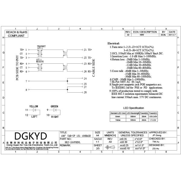 Custom 180 Degree Top Entry EMI 8P8C RJ45 Jack Cat 5 Ethernet Connector With POE