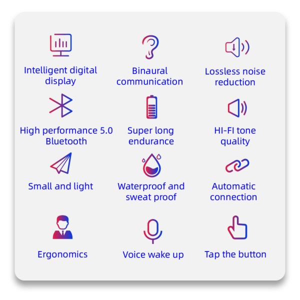 5.0 EDR 10m Wireless Bluetooth Earphones With Mic Touch Control Handsfree