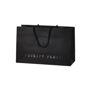 China Black Custom Printed Kraft Shopping Bags With UV Coating Silver Stamping on sale