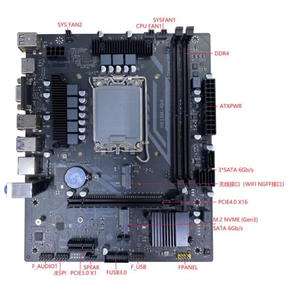 Hot Selling H610 Motherboard Intel Core 12/13th I9/I7/I5/I3/Pentium LGA1700 Motherboard Dual Channels DDR4 64G With M.2 VGA H610M-4D4-V1.1