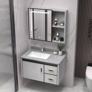 China Combined Simple Mirror Bathroom Wash Basin Cabinet Red Oak factory