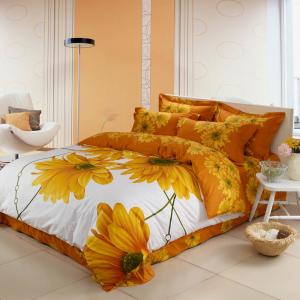Luxury Yellow Polyester Bed Sets , Microfiber Polyester Cotton Quilt Covers Sets