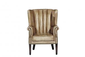 Wooden Legs Leather Wingback Chair , High Back Living Room Chair Water Wash Leather