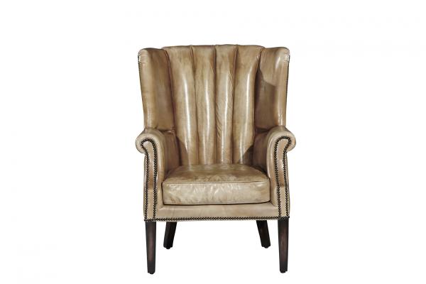 China Wooden Legs Leather Wingback Chair , High Back Living Room Chair Water Wash Leather factory
