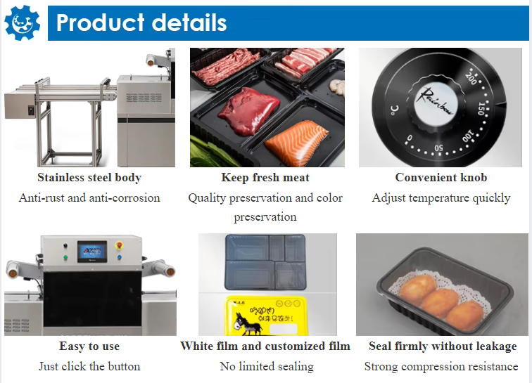 Automatic Modified Atmosphere Packing Line Horizontal Push Rod Continuous Type DQ810TG-E Airflow Displacement Tray Sealer