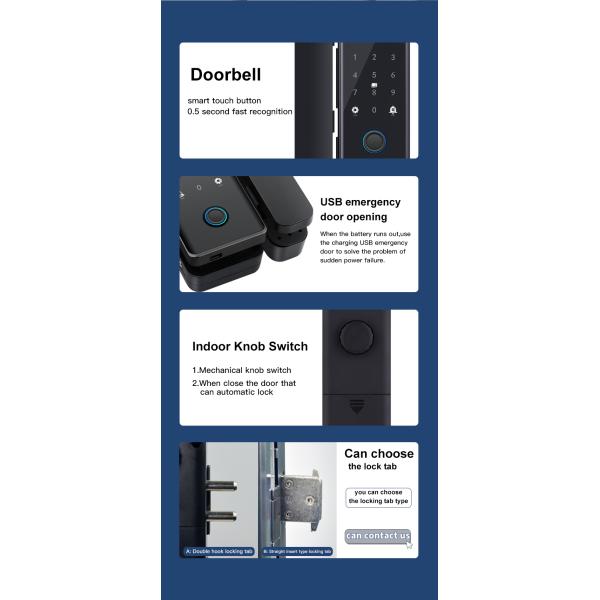 Wifi Tuya Glass Door Lock Smart IC Card Fingerprint Password Unlock With Doorbell