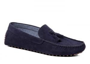 China Blue Breathable Mens Leather Loafers Blue Soft Leather Driving Shoes on sale