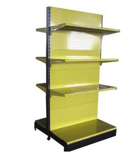 China Yellow Double Sided Gondola Shelving   ,  Pegboard Grocery Display Racks 4 Levels factory