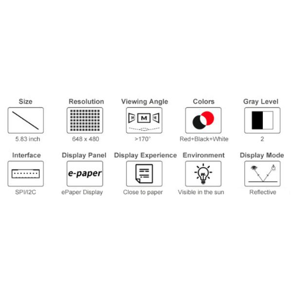 5.83'' 640X480 3 Colors Red Black White EPaper Display Electronic Tag Eink Screen