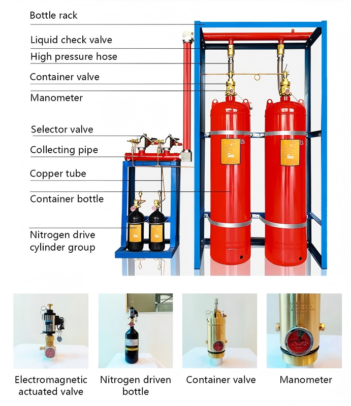 High-pressure IG541 Gas Fire Extinguishing System Components