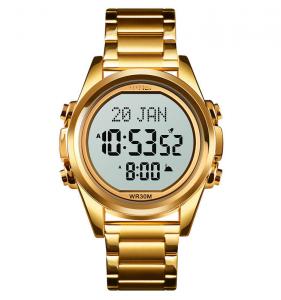 China azan watch 1667 Qibla Relojes multi-function multi-mode hunted watch online Muslim Clock Digital Luxury Men Wrist Watche on sale