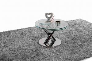 China Round Glass Table Top Stylish Tea Table X Metal Base Side Small Table on sale
