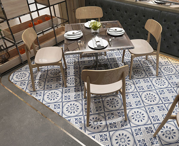 200 X 200 MM Patterned Ceramic Tile White Background With The Blue Pattern