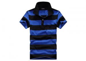 China Striped Golf Cotton Polo Shirt Soft Antistatic , Custom Embroidered Polos factory