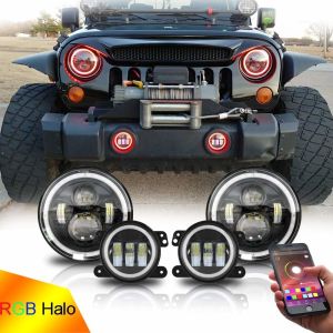 Buy cheap 7inch LED Headlights + 4inch LED Fog Light Combo with RGB Halos for 1997-2017 from wholesalers