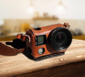 China Camera Leather Case Bag Holder With Lanyard Neck Strap + 37mm Filter UV Lens + Adapter Lens Cap For GoPro Hero 4 3 on sale