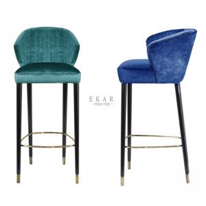 China Modern Restaurant Chair Oak Wood Leg Fabric Bar Stool With Back factory