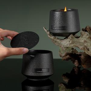 China AROMA HOME Wholesale Custom Home Decorative Black Wooden Wick Frosted Creative Ceramic Metal Lid Scented Candles factory
