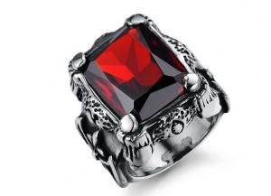 China Domineering retro ruby ring influx of male jewelry inlaid titanium steel rings factory