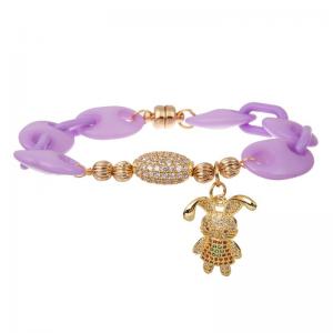 China Gold Zircon Rabbit Charm Easter Stackable Beaded Magnetic Rod Bracelet For Woman on sale