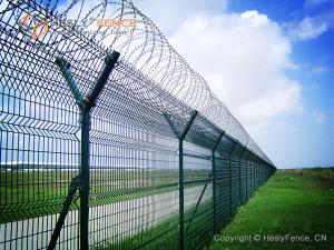 China 2.8m high Airport Perimeter Security Fence with top Concertina Coil, Anti climb mesh, PVC Coated RAL6005 factory