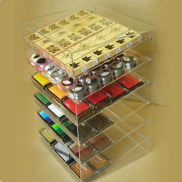 Acrylic Slant-Front Locking Display Case With 6 Angled Shelves for Purses, Makeups