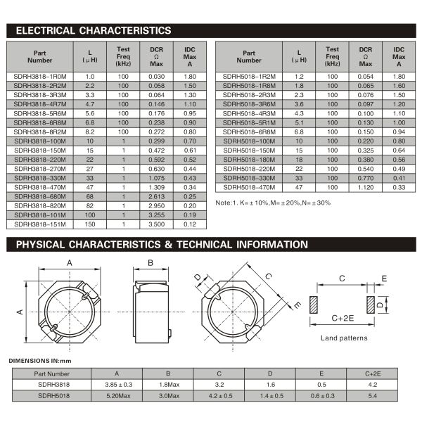 Electric Surface Mount Power Inductors , Shield SMD Power Inductors