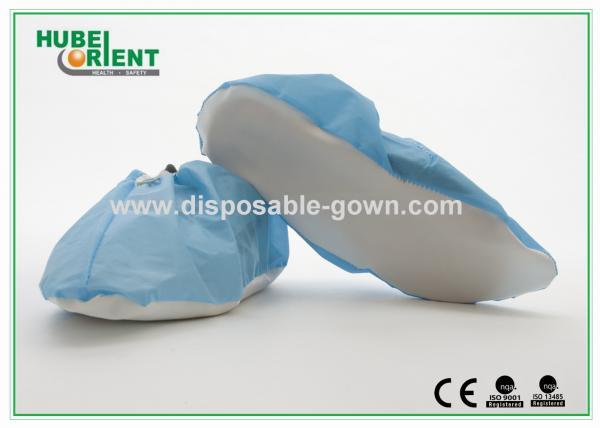 China PP Coated CPE Disposable Shoe Cover White / Blue Anti-Slip Shoe Cover factory