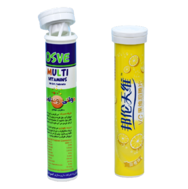 Custom Printed Childproof Plastic Tubes for Long White Effervescent Tablet Packaging